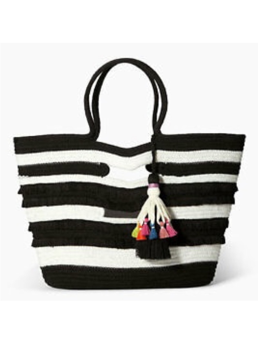 STELLA & DOT FOR Anthropologie Black & White Taj Tassel Tote - Picture 3 of 14